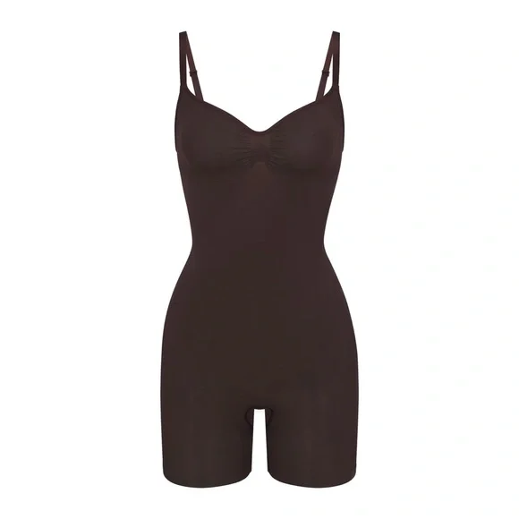 Skims Seamless Sculpt Mid Thigh Bodysuit in Espresso Brown NIB